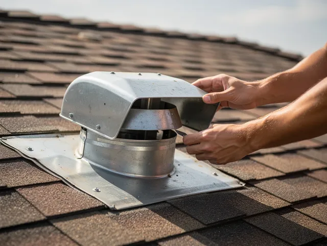 Seymour Dryer Vent Cleaning certified technician safely cleaning a roof-mounted dryer vent in Seymour