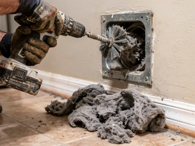 Certified Seymour Dryer Vent Cleaning technician performing dryer vent cleaning in Seymour