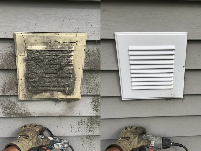 Seymour Dryer Vent Cleaning technician installing high-quality dryer vent cover at a residential property in Seymour