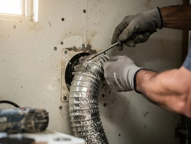 Seymour Dryer Vent Cleaning technician performing precise dryer vent hose installation in Seymour